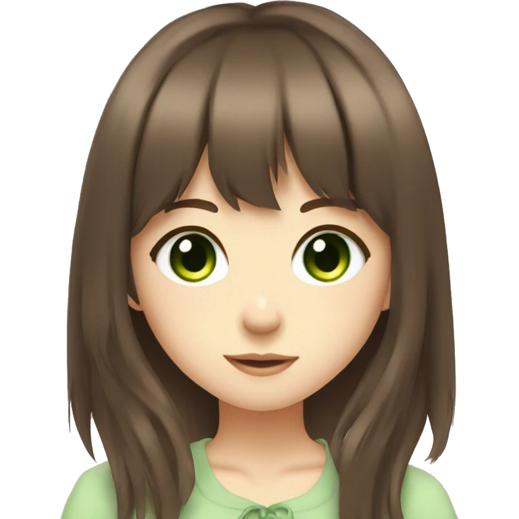 anime girl with brown hair with bangs and green eyes emoji