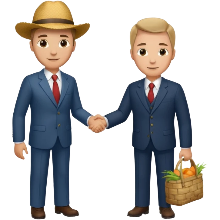 Man in a suit shaking hands with a farmer emoji