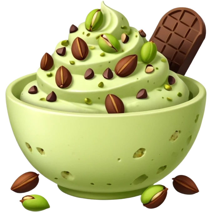 I want a emoji of pistachio ice cream with pistachio on top and some chocolate chips , make sure it’s in a bowl and aesthetic emoji