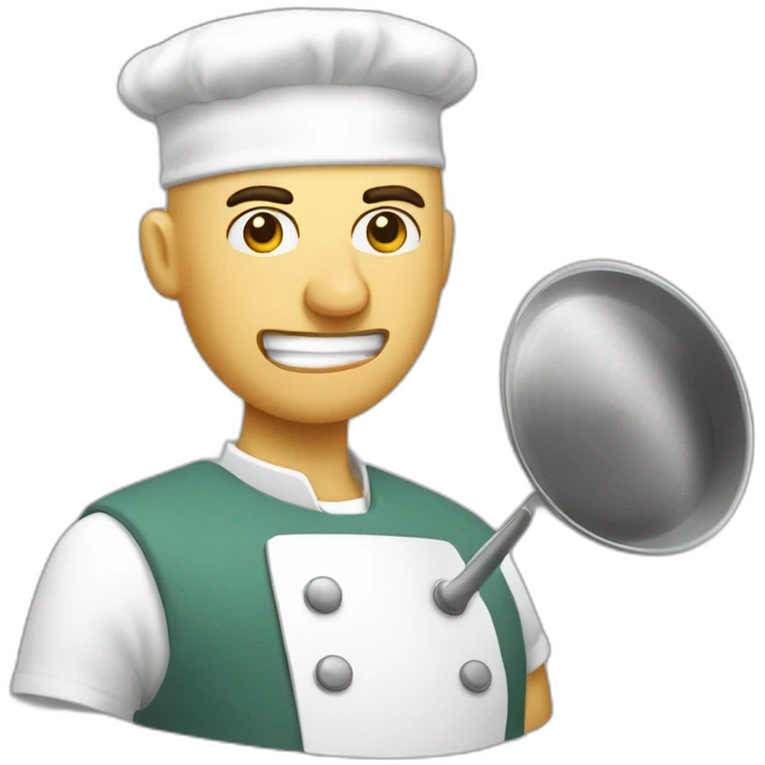 Canteen staff angry enrobed bald with ladle emoji