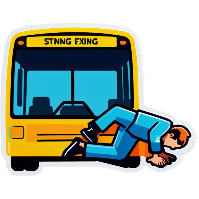 A person laying underneath a bus fixing emoji