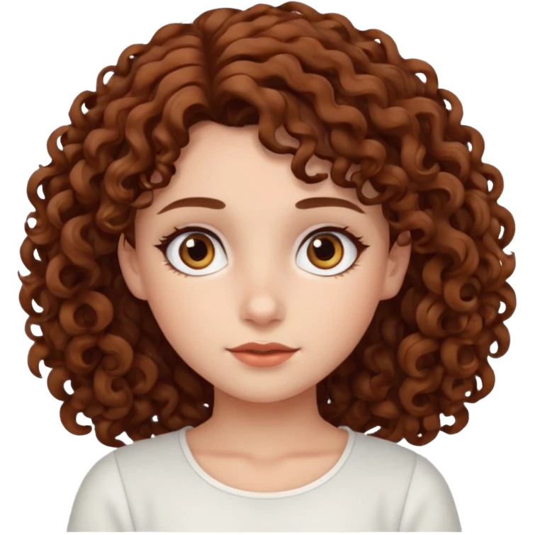 A girl with a white top and curly brown hair and brown cinnamon eyes emoji