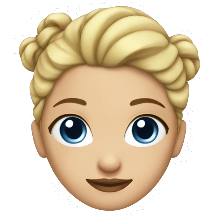 Blonde girl with blue eyes and hair gathered in one bun secured with a hairpin emoji