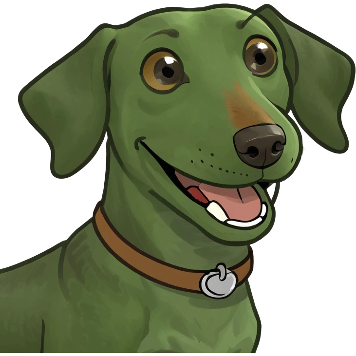 A brown dashhound smiling in Heaven emoji