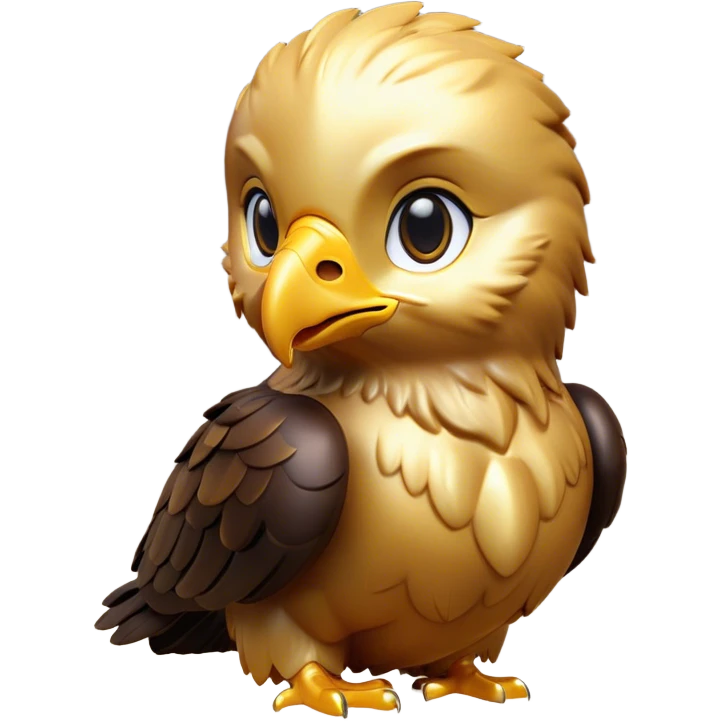 Cinematic Cute Golden Eagle Portrait Emoji, Head tilted playfully and inquisitively, featuring a compact, streamlined form with subtly ruffled, golden plumage and round, sparkling eyes full of spirited charm, Simplified yet irresistibly adorable features, highly detailed, glowing with a warm, inviting glow, high shine, affectionate and lively, stylized with a touch of whimsical aerial grace, soft glowing outline, capturing the essence of a mischievous yet endearing golden eagle that seems as if it could glide out of the screen into your heart! emoji