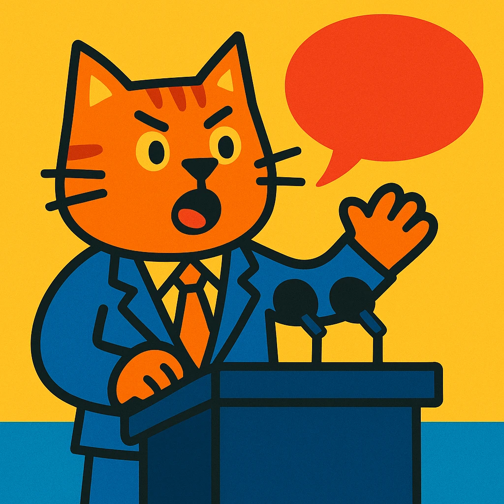 a cat making a speech, playful style emoji