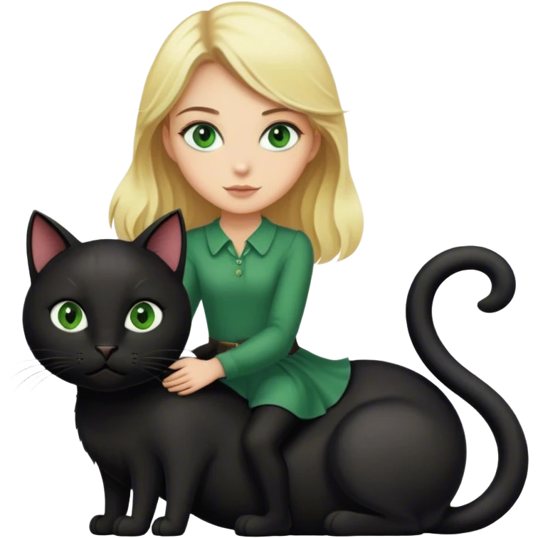 Blonde girl with green eyes who rides a giant black cat  emoji