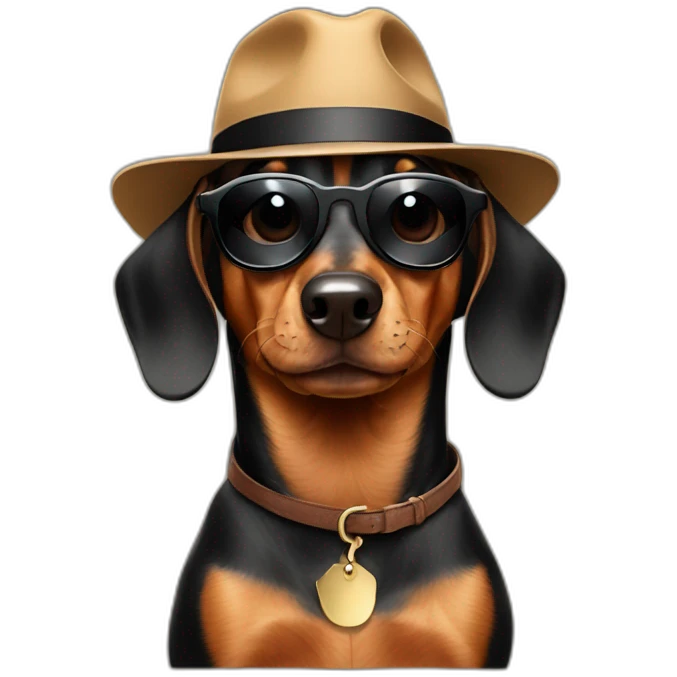 Dachshund with sunglasses and a fedora emoji