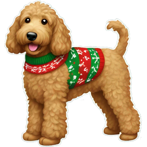 Brown Golden Doodle dog with Christmas sweater  emoji