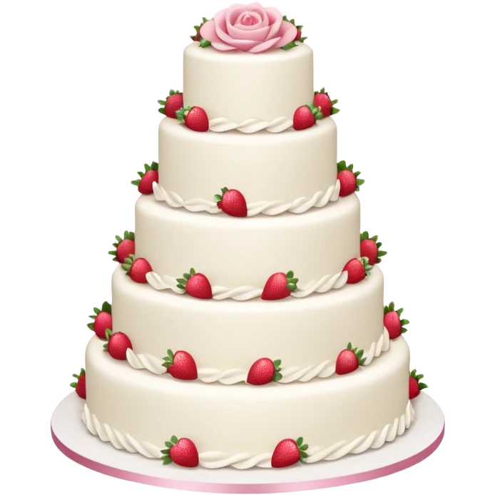 white wedding cake with strawberries and pink roses, no topper emoji