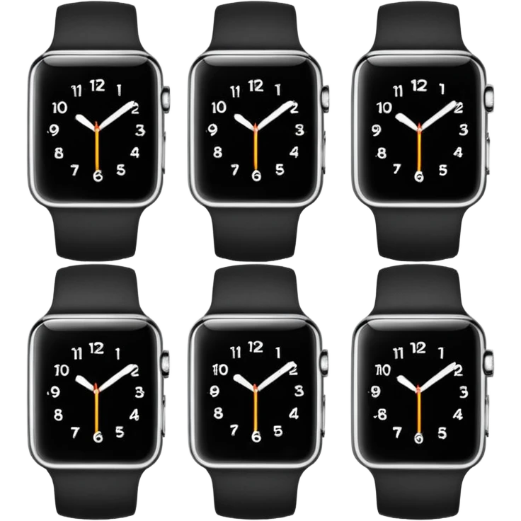 Make an image of 5 watches with the time set to 11:55 emoji