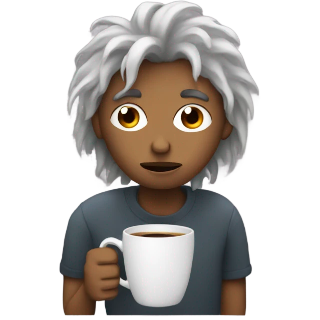 tired person with coffee and messy hair emoji