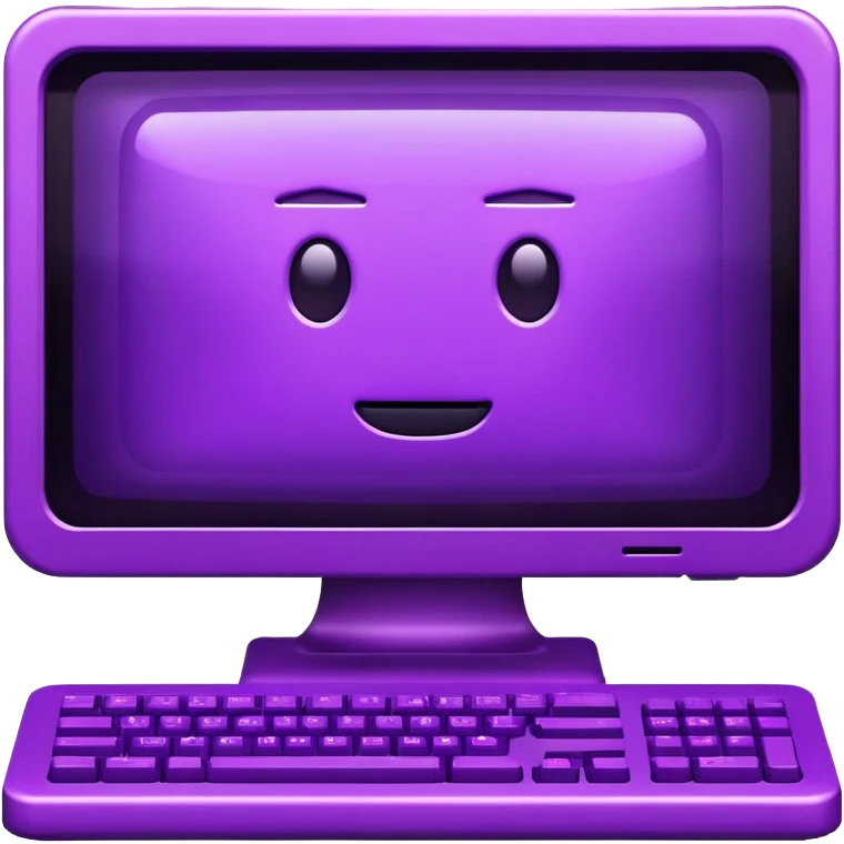 A futuristic terminal prompt colored purple on an old computer ascii emoji