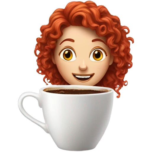 Red curly haired woman spills coffee emoji