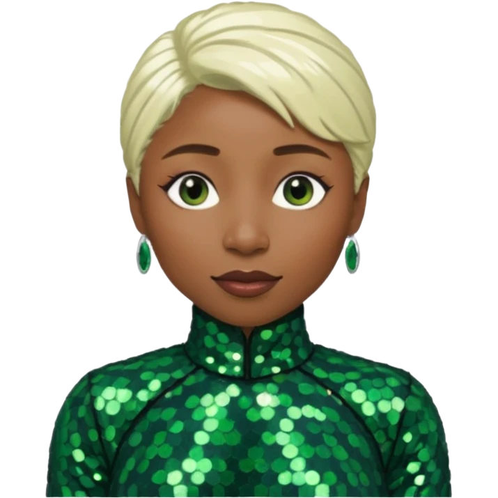 Cynthia Erivo with platinum blonde hair, dark green sequin outfit emoji