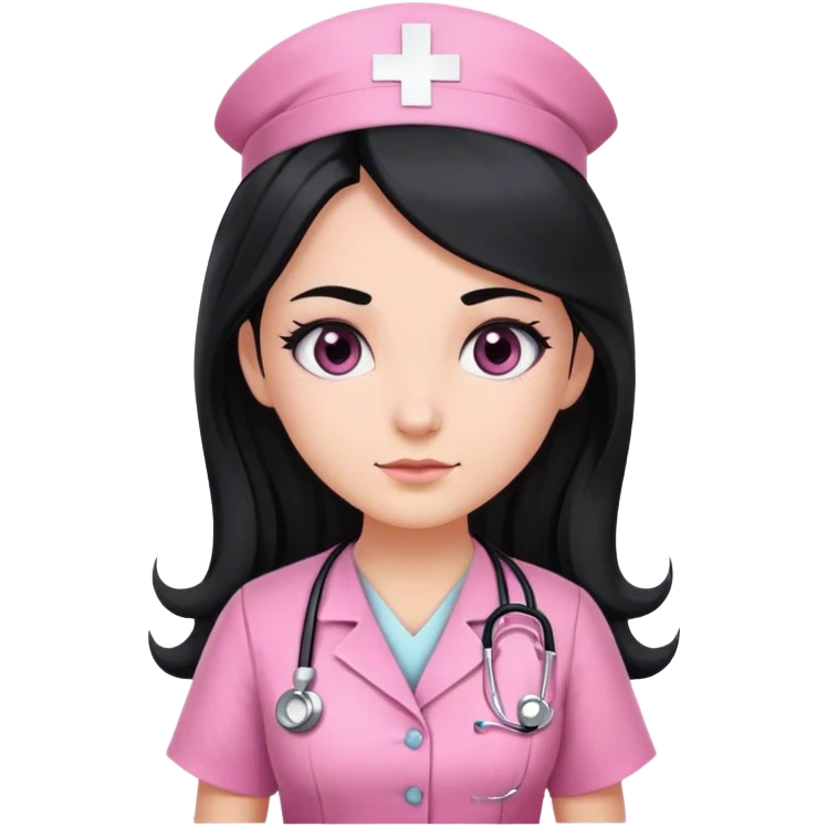 nurse dress pink with black long hair black eye color emoji