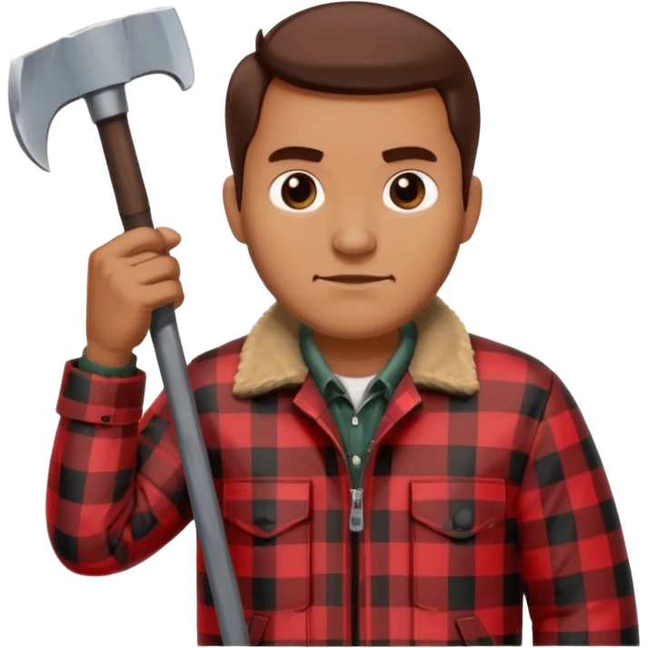 Man wearing buffalo plaid jacket with an axe emoji