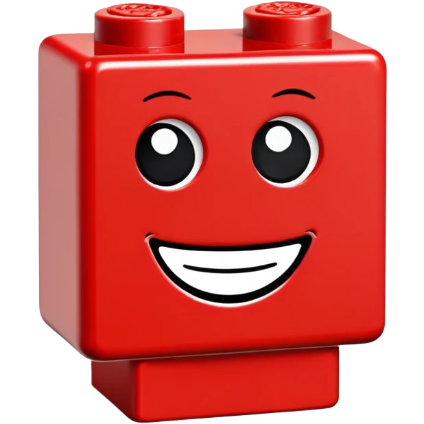 A single red Lego-style brick with a cute smiling face emoji