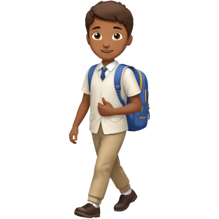 Boy walking to  in  uniform and backpack, full body emoji