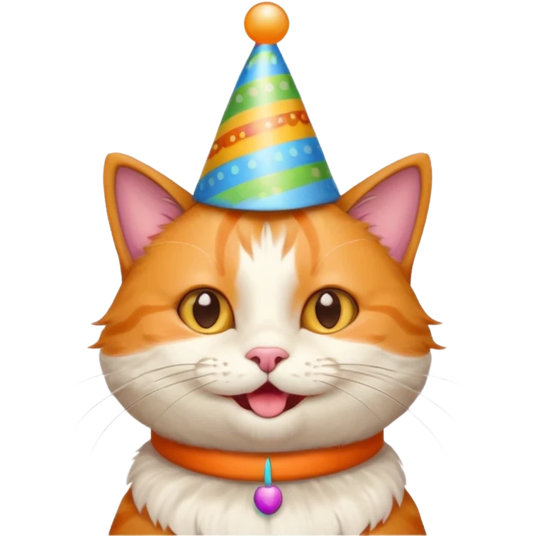 happy cat wearing a colorful birthday hat emoji
