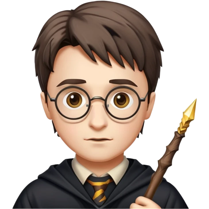 Harry Potter with glasses, lightning scar, and wand emoji