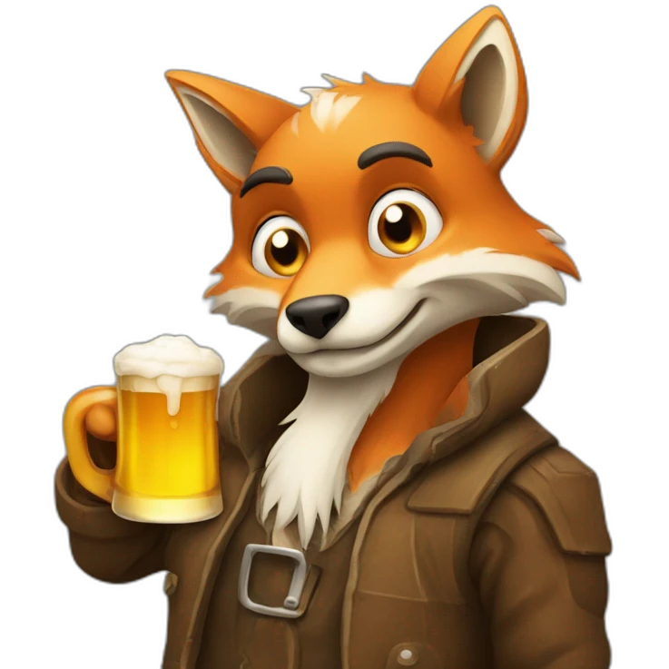 drunk haggard fox with beer emoji