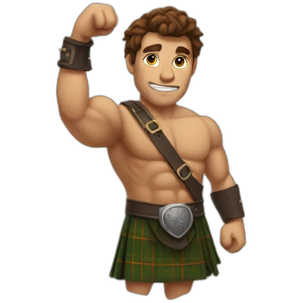 monty starts fires wearing a kilt flexing bicep brown hair emoji