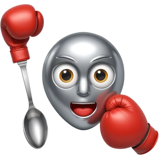 a spoon where the body is the handle, with eyes and boxe gloves emoji