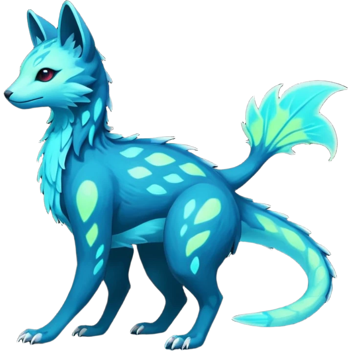 Rare realistic dark-neon glowing bioluminescent edgy badass epic pretty beautiful handsome gorgeous aesthetic colorful vibrant Vernid-Trico-species-Fakemon-creature by LiLaiRa, 4 legs, 1 tail, random markings, (full body) emoji