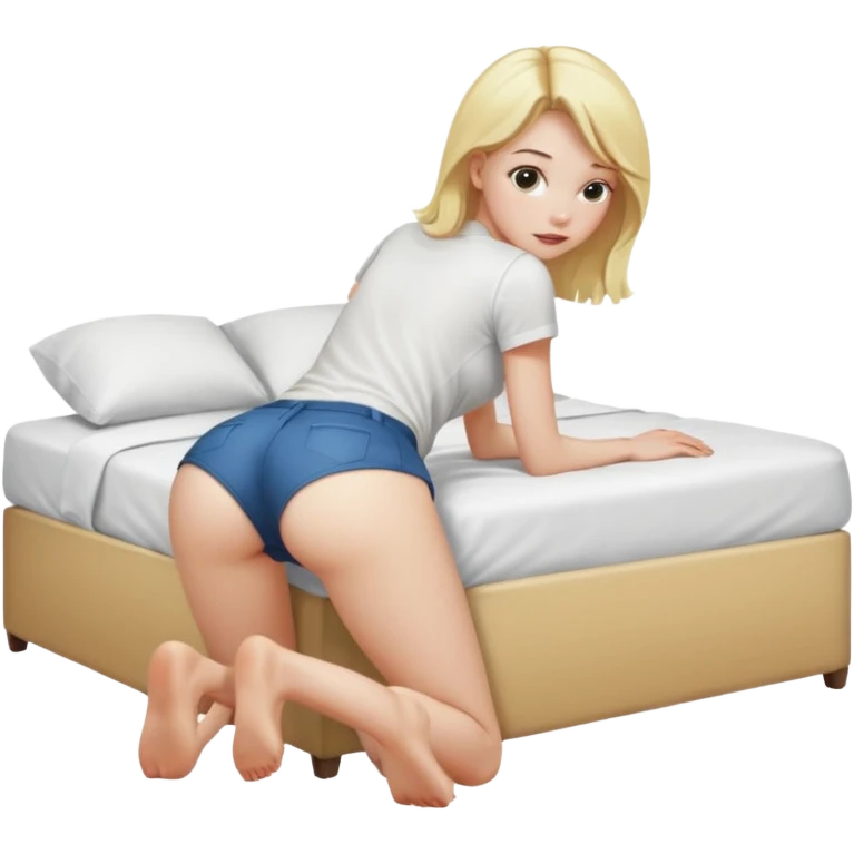 Blonde girl bent over on a bed with there butt facing the vamera emoji
