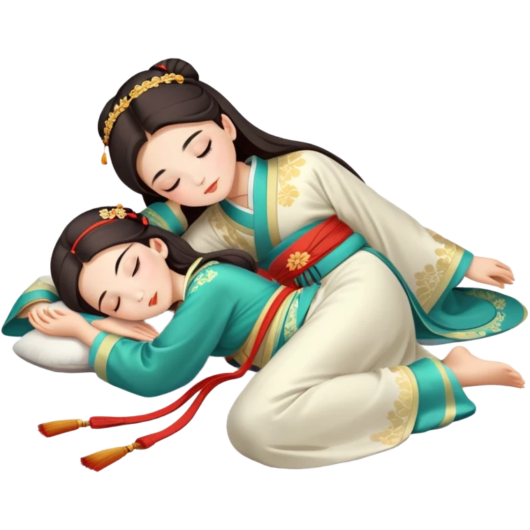 Beautiful girl in Hanfu lying on the ground sleeping emoji
