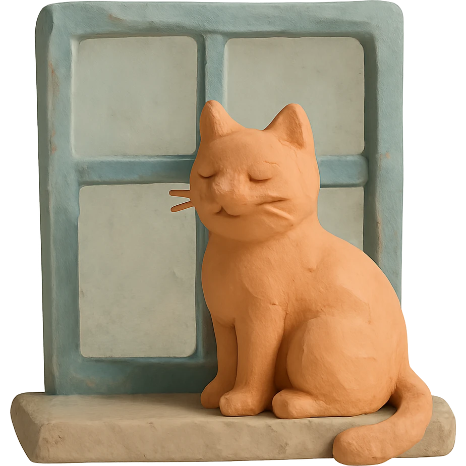 cat sitting on a windowsill, visible fingerprints, soft lighting, pastel colors, matte plasticine claymation style emoji