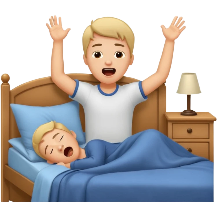 emoji- of a stretching boy waking up in bed emoji