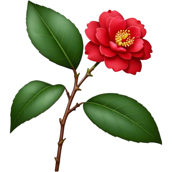 single red Camellia flower, stem emoji