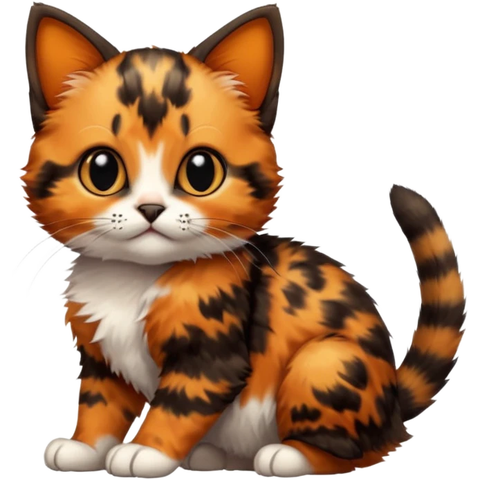 A high-resolution photo-realistic digital illustration of a tortoiseshell kitten, chest upward emoji