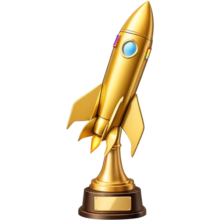 golden rocket award trophy, shiny gold metallic emoji