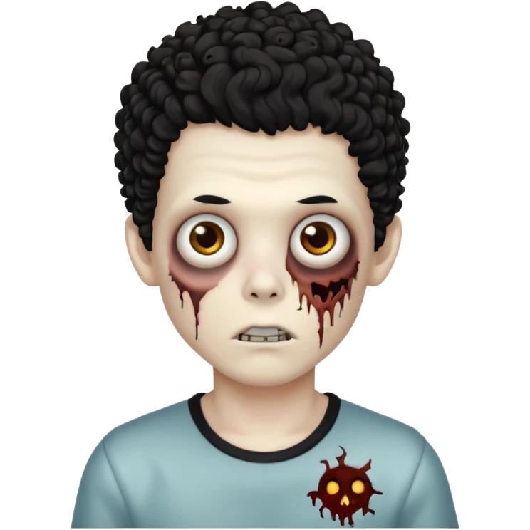 Um garoto zumbi com o cabelo preto cacheado e olhos castanhos emoji