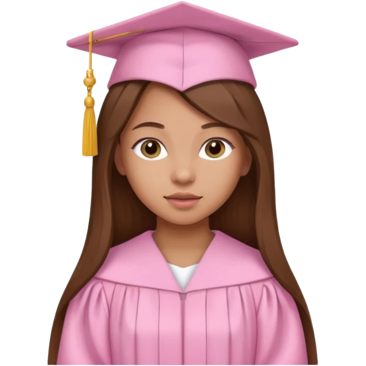 Mixed Girl, long brown hair, wearing baby pink graduation gown emoji