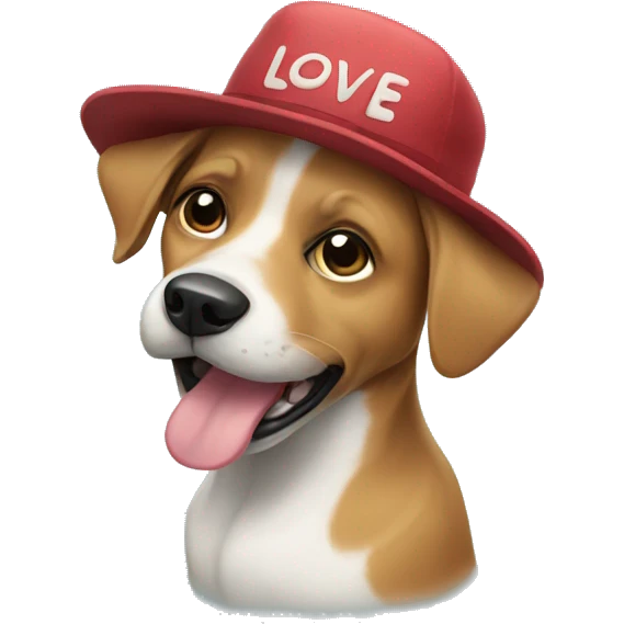 Dog with a hat that says I love type soul emoji