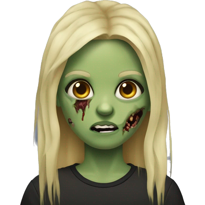 blonde-haired zombie, greenish skin, scars, brown eyes, black t-shirt emoji