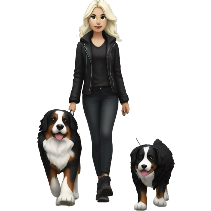 Gothic white girl walking a bernese mountain dog  emoji