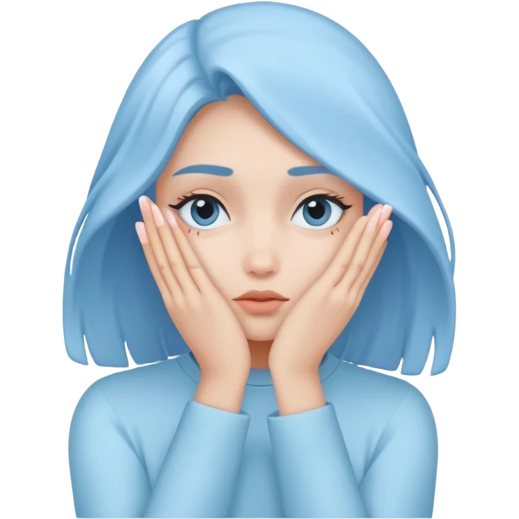 pastel blue girl covers her face with her hand emoji