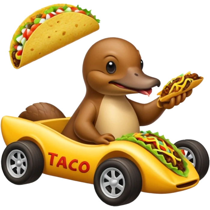 Platypus In a race car eating a taco￼ emoji