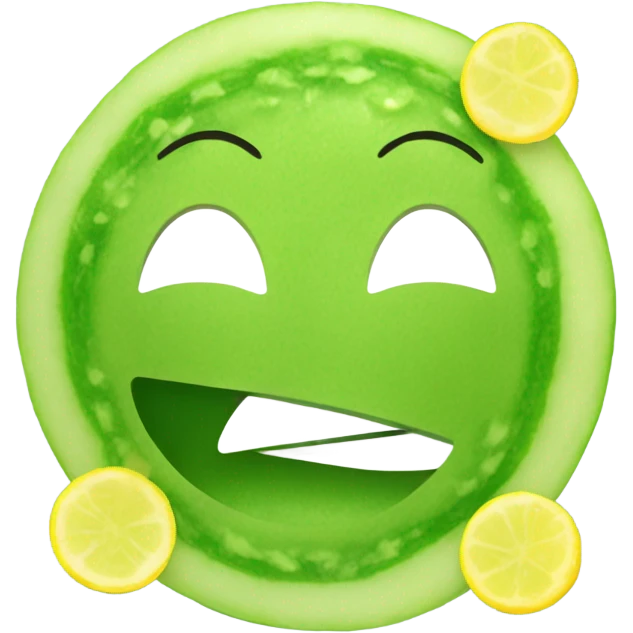 yellow face emoji, with a hydrating facial mask on top, and on the eyes there are slices of cucumber. it is smiling  emoji