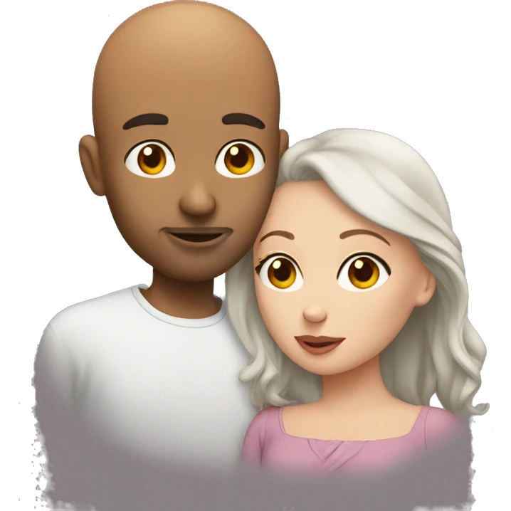 Bald man kissing brown haired girl emoji