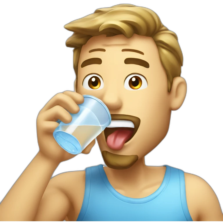 guy drinking water direct from the water filter tongue out emoji
