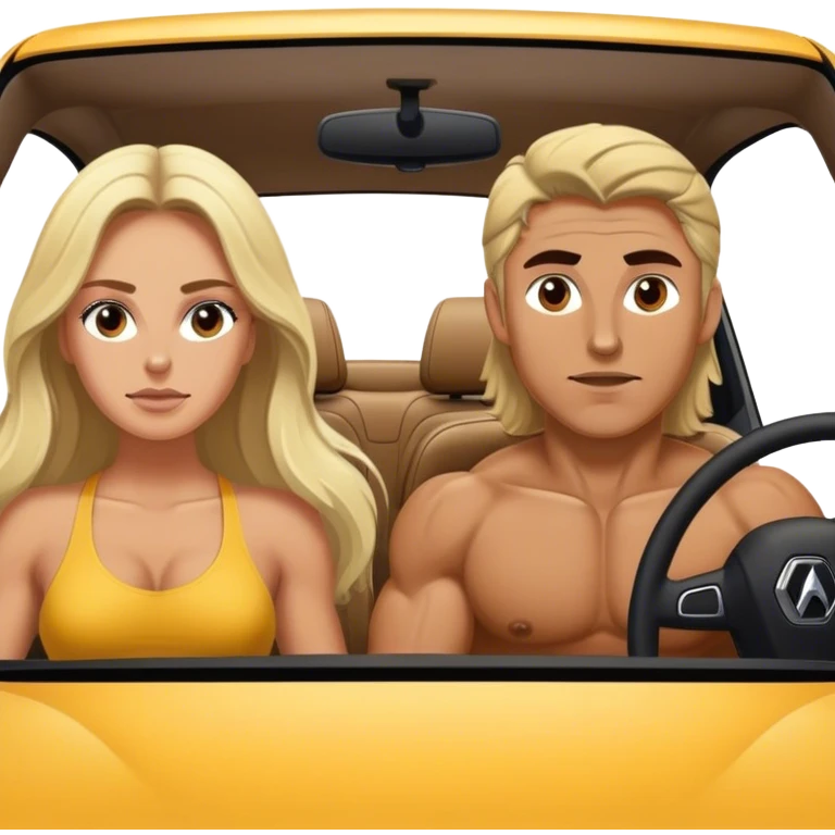 Блондинка с длинными волосами и накачанный брюнет едут на Рено аркана emoji