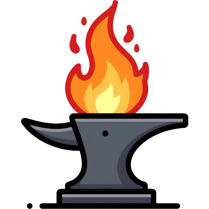 blacksmith anvil glowing with intense heat, hot metal emoji