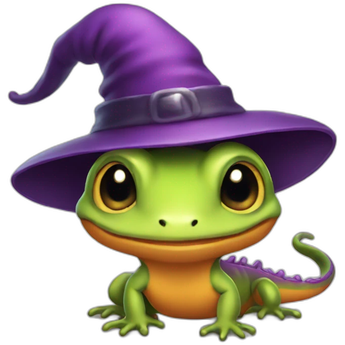 cute little salamander wearing a witch hat emoji