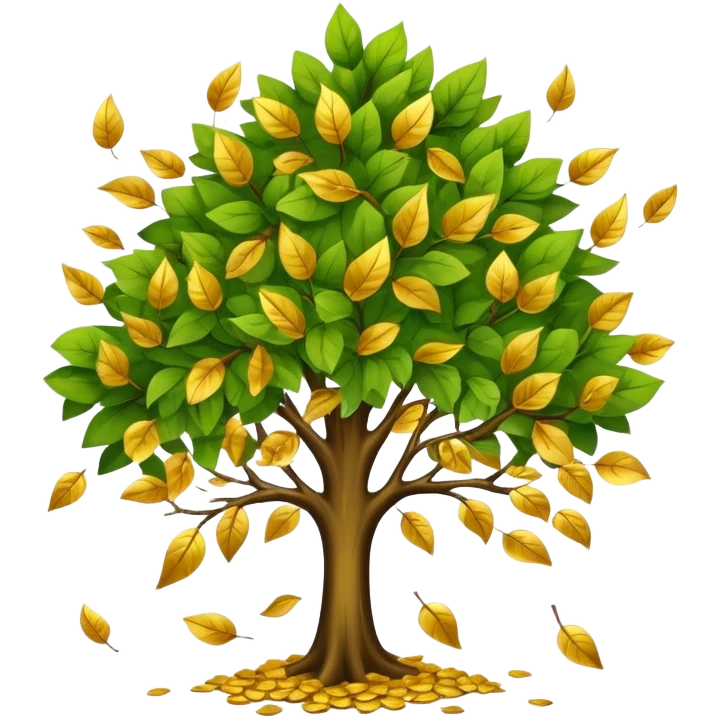 tree releasing old leaves and growing gold leaves emoji